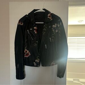 Blank NYC Black Leather Jacket with Floral Embroidery